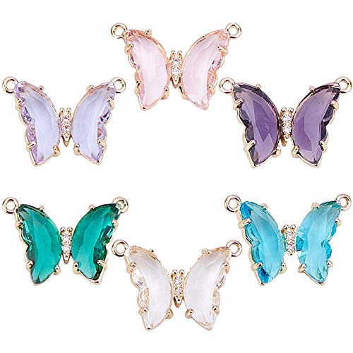 SUNNYCLUE 6Pcs Butterfly Charms Crystal Glass Beads Pendants Crystal Gemstone for Jewelry Making DIY Crafts Accessories - color: 1 Box 6pcs Butterfly Connector Charms 23.5x16.5mm