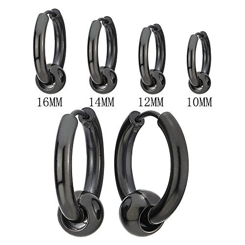 Stainless Steel Circle Beads Huggie Hinged Hoop Earrings for Men Women, 2pc - color: Black, size: Diameter:10MM