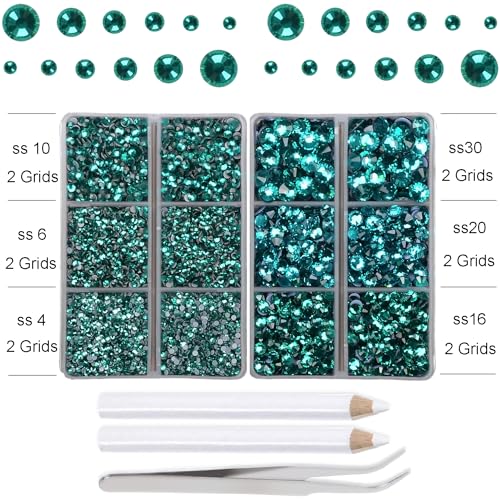 10000Pcs 2-Boxes Mixed Size Hot Fix Round Crystals Gems Glass Stones Hotfix Flat Back Rhinestones with Tweezers and Picking Pencil (Blue Zircon) - color: Blue Zircon, size: 2-Box (10000pcs)
