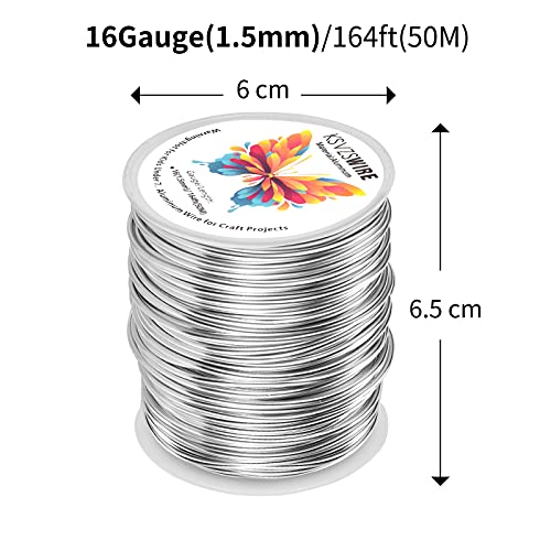 Aluminum Craft Wire 16 Gauge (1.5mm)–164Ft (50M)+18 Gauge (1.0mm) 32.8Ft (10M) + Pliers – Bendable Metal Wire for Sculpting, Armature, Jewelry Making, DIY Crafts (Silver) - size: 16Gauge, style: Silvery