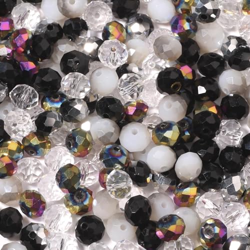 Songxi 200pcs 8mm Black Glass Beads for Jewelry Making, 5 Style 3 Size Crystal Beads for Bracelets Jewelry Making, Spacer Beads for Keychain Making Necklace Earring DIY Arts and Crafts - color: Black, size: 8mm