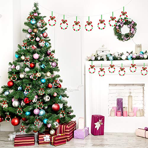 Livder Christmas Beaded Ornament Kit, Include 1000 Pieces Red Green White Plastic Beads, 60 Pieces Chenille Stems, 64 Feet Ribbon for Xmas Wreath Tree Decorations DIY Crafts Jewelry Making - size: Small