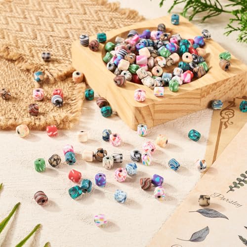 180 Pcs 18 Styles Clay Column Beads Tube Printed Beads Cylinder Loose Spacer Craft Beads Bulk for Bohemian Jewelry DIY Friendship Bracelet Women Necklace Earring Accessory 5.5-7 mm