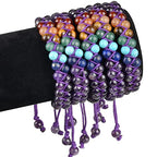 MASSIVE BEADS Double Layer Natural Chakra Healing Power Crystals Macrame Bracelet Yoga Stone Beads Gemstone Meditation Relax Anxiety Bangle for Unisex Women Men - color: 7-Chakras&Amethyst, size: 4mm