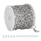 SMYHTGLIF 6.5 Feet/2 Meters Silver 304 Stainless Steel Rolo Jewelry Making Chains Bulk Unsoldered Round Link Chain with Lobster Clasps and Open Jump Rings for Jewelry Making - color: Circle Silver