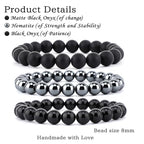 2/3-Pieces 4mm 6mm 8mm Natural Crystal Gemstone – Handmade Reiki Energy Healing Stretch Bracelets Jewelry for Yoga, Meditation, Unisex - color: 3 Pieces (BlackOnyx&Hematite&MatteBlackAgate), size: 8mm