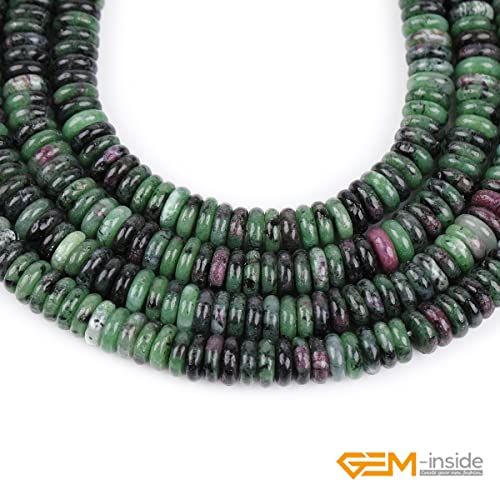 GEM-Inside 2x6mm Natural Green Ruby Zoisite Stone Semi-Gemstone Heishi Disc Rondelle Spacer Beads for Jewelry Making Full 15" Strand Energy Stone Healing Power Crystal - color: Green Ruby Zoisite