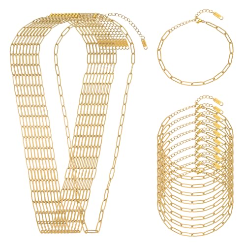 Swyabi 20 PCS Gold Plated Necklace Bracelet Chains Bulk Stainless Steel Paperclip Chain with Extender for Jewelry Making - color: 4x12mm Gold