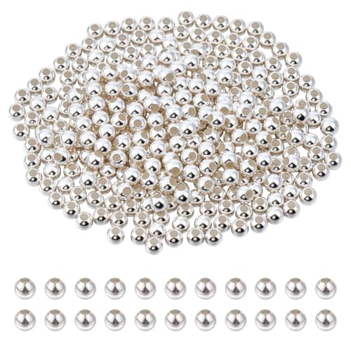 160Pcs 925 Sterling Silver Plated Spacer Beads Smooth Round Ball Brass Beads 5mm Stackable Loose Beads Finding Bulk for Bracelet Necklace Earring Jewelry Making DIY Crafts - size: 5mm