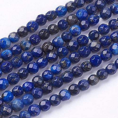 LiQunSweet 120~130 Pcs 3mm Natural Lapis Lazuli Beads Strands Faceted Round Small Loose Crystal Gemstone Bead Spacer for DIY Jewelry Making Crafting - color: Natural Lapis Lazuli Beads_3mm