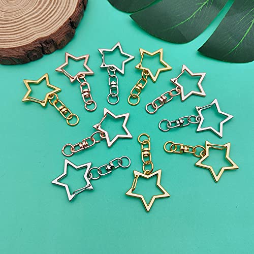 60Pcs Star Shaped Spring Snap Keychain Clip,3 Colors Metal Swivel Clasp Snap Hook Key Ring with Chain Hanging Buckle with Open Jump Ring Connector for Crafts Key Ring Making,DIY Keychain Supplies - color: gold,white K,rose gold