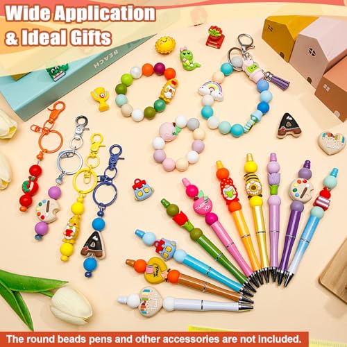 Ferreve 40 Pcs 3D Silicone Focal Beads for Pens, Keychain Making, Focal Beads Bulk for Beadable Keychain DIY Crafts Bracelet Necklace Phone Chain Charms Jewelry Making (Teacher's Day) - style: Teacher's Day