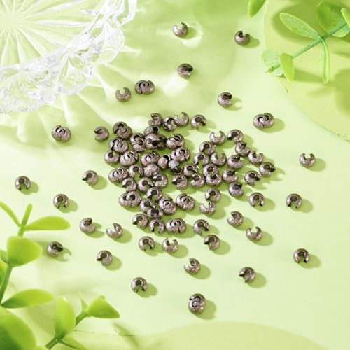 Pandahall 100pcs Brass Crimp Beads Covers 4mm Textured Half Round Crimp Bead Knot Covers for Jewelry Making(Gunmetal) - color: Gunmetal, size: 4mm Diameter