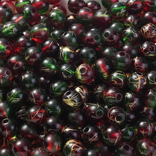 PIPITREE 500 PCS Acrylic Beads 8mm Rainbow Round Bead for Pens Bulk Acrylic Beads for Keychains Beadable Pens DIY Crafts Bracelets Necklace Jewelry Making Plastic Colorful Bead (Red-Green) - color: Red-Green