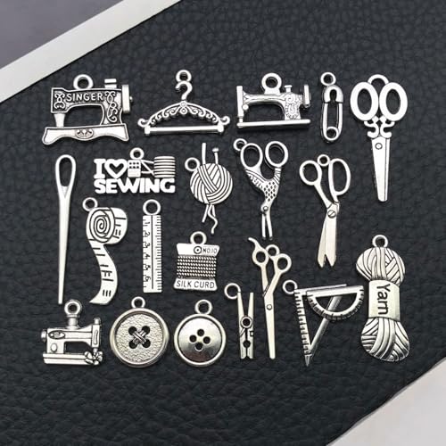 WOCRAFT 60pcs Antique Silver Sewings Bracelet Charms for Jewelry Making Sets DIY Necklace Bracelet Keychain Crafting Charms Kit Craft Supplies (SN911) - color: Antique Silver, size: Sewings Charms