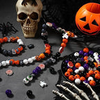 Tradder 200 Pieces Halloween Wood Beads Purple Orange Pumpkin Spider Black Cat Beads Craft for Halloween Home Decoration Jewelry Making DIY - style: Halloween