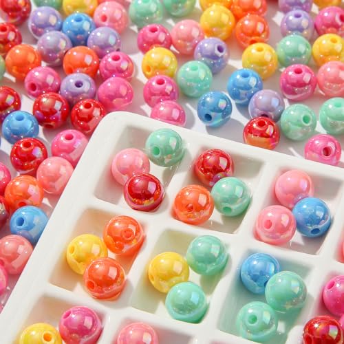 10mm Acrylic Beads Ab Color Beads Acrylic Assorted Colors Beads Round Bubble Beads for DIY Craft Jewelry Necklace Making (ab-Rainbow) - color: ab-rainbow