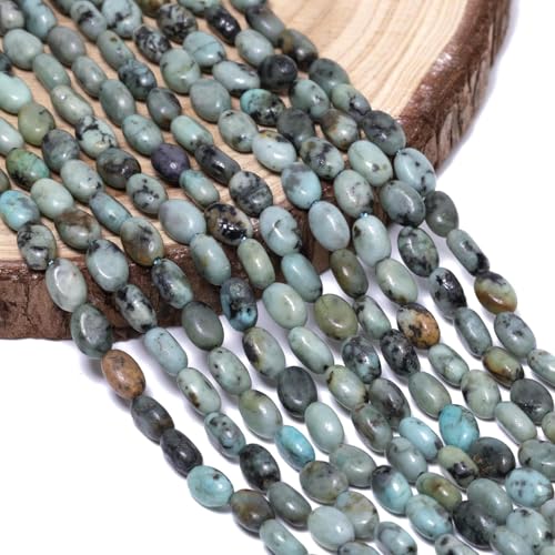 70pcs Natural African Turquoise Stone Beads，4x6mm Egg Shape Loose Gemstone Beads for Jewelry Making Design Earring Necklace - color: African turquoise