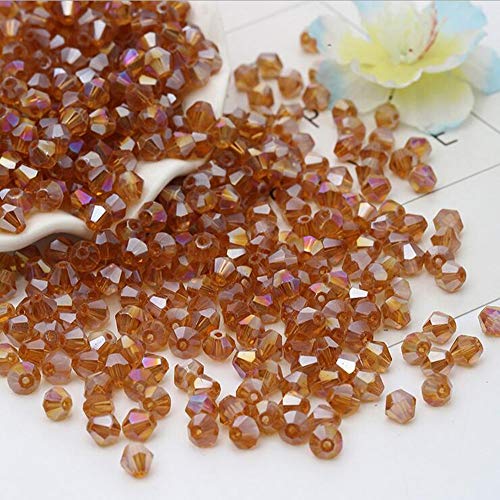 DIY 4mm 1000Pcs Amber AB Bulk Faceted Bicone Crystal Glass Beads with Container Box Beads for Making Jewelry (Amber AB) - color: Amber