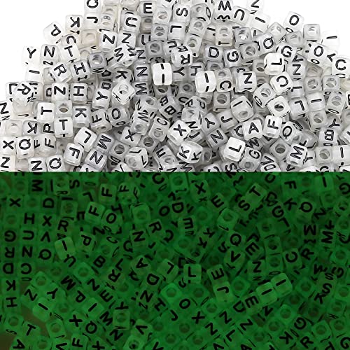 ToBeIT1000Pcs Cube Beads Glow Letter Beads Acrylic Letter Beads Glow in The Dark Beads for Jewelry Making, Bracelets, Necklaces(6 * 6glow Black) - color: glow black