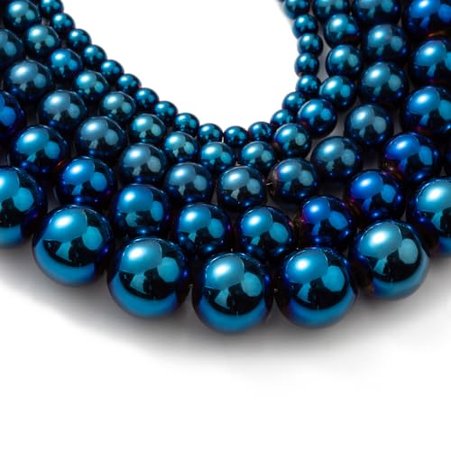 Zenkeeper 108Pcs Blue Hematite Spacer Loose Beads Bulk with Holes Handcrafted for DIY Bracelets Jewelry Making Crafts Supplies - color: Blue hematite, size: 8MM, 108pcs