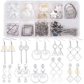 SUNNYCLUE 1 Box DIY 10 Pairs Geometric Hollow Earring Making Starter Kit Shell Ring Round Square Star Triangle Charm Connector Earring Stud Hooks Jewelry Making Supplies Craft Silver, Instruction - color: Diy 10 Pairs Earrings-style 2