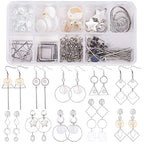 SUNNYCLUE 1 Box DIY 10 Pairs Geometric Hollow Earring Making Starter Kit Shell Ring Round Square Star Triangle Charm Connector Earring Stud Hooks Jewelry Making Supplies Craft Silver, Instruction - color: Diy 10 Pairs Earrings-style 2