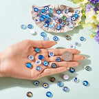 100Pcs/Set Flat Round Transparent Glass Cabochons with Pattern Eye Flatback Glass Dome Flatback Cab Beads for Photo Cameo Jewelry Making Necklace Ring DIY Crafts 12x4mm Evil Eye - color: 100Pcs-12x4mm-Evil Eye