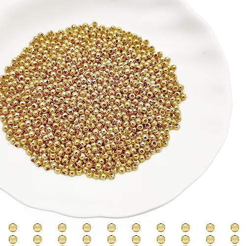 2000Pcs 2.4mm Metal Spacer Beads Metallic Plated Beads Round Beads Smooth Round Loose Beads Crimp Stopper Beads, Bracelet Making Clamp End Stopper Spacer Beads for Jewelry Making（K-Gold） - color: K-Gold, size: 2.4MM