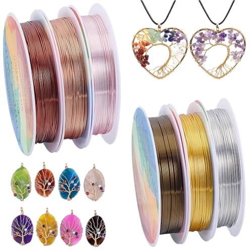 Beebeecraft 24 Gauge Copper Jewelry Wire, 158 Feet 6 Colors Beading Craft Wire Round Tarnish Resistant Bendable Flexible Metal for Jewelry Making Supplies