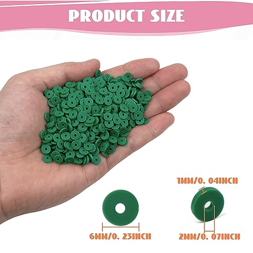 2000Pcs White Clay Beads Polymer Clay Spacer Beads Flat Beads 6mm Round Heishi Vinyl Beads for DIY Craft Gift Adults Bracelets Necklace Jewelry Making Earring Accessories (Green) - color: Green