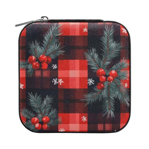 Travel Jewelry Case Jewelry Box Organizer for Women Girls Man Small Mini Portable Jewelry Storage Box for Earring Ring Necklace Christmas Plaid Red Cute Black - color: Christmas Plaid Red Cute