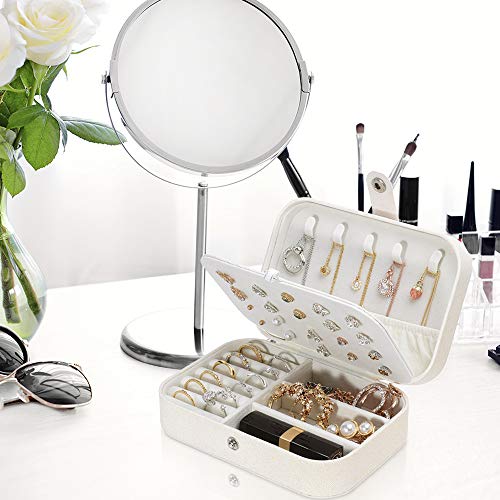 jiemei Jewelry Box, Travel Jewelry Organizer Cases with Doubel Layer for Women’s Necklace Earrings Rings and Travel Accessories(White) - color: White
