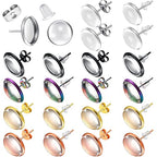200 Pieces Stud Earring Kit, Including 50 Pieces 12 mm Stainless Steel Blank Stud 50 Rubber Back, 50 Pieces 12 mm Clear Glass Cabochons 50 Stainless Steel Earring Back for DIY Making (Mixed Color) - color: Mixed Color