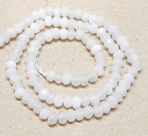 Perlin Agate & Jasper Gemstone Strand Beads 4 mm Rondelle 110 Pieces Jewellery Beads Semi-Precious Stone for Jewellery Necklace Bracelet Earrings (White Agate) - color: White Agate