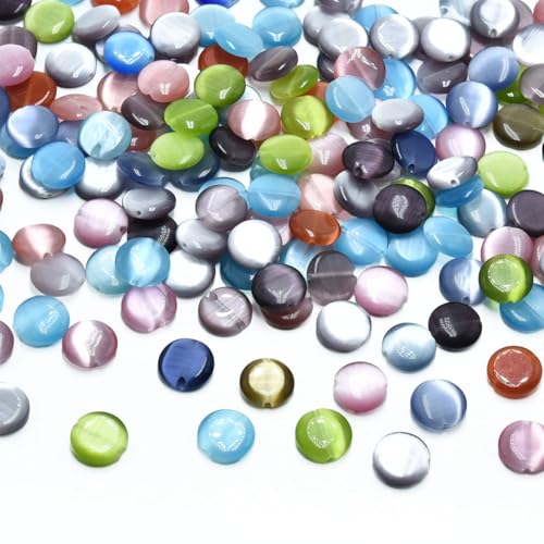 33pcs 12mm Mixed Colors Cat's Eye Coin Stone Loose Gemstone Beads Semi-Precious Craft Supplies for DIY Jewelry Making - color: Coin12mm Mixed Colors