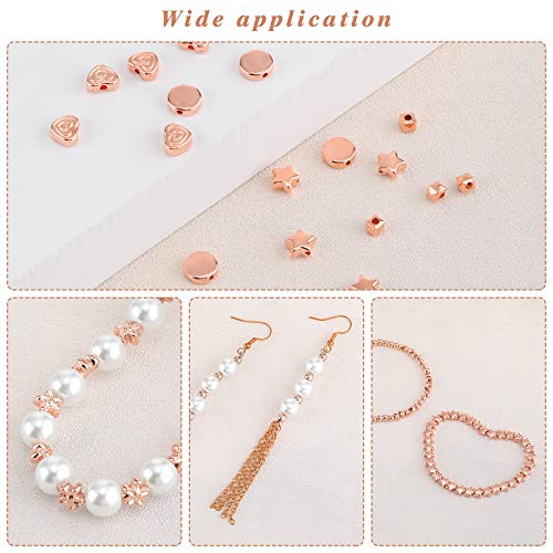 Hicarer 1200 Pieces Spacer Beads Set Star Round Ball Rondelle Faceted Spacer Heart Flower Flat Disc Loose Beads for Bracelet Charms Jewelry Making - color: Rose Gold