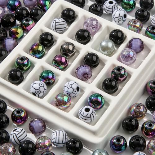 12mm Black Acrylic Beads 300pcs Grey Focal Spacer Bead Chunk Bubblegum Beads for DIY Crafting Necklace Bracelet Jewelry Making Keychain(Black&Grey) - color: black&grey