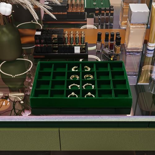 24 Girds Velvet Jewelry Ring Tray Earring Organizer Tray Jewelry Organizer Display Trays for Ring Earrings Storage (Green) - size: 24 Grid
