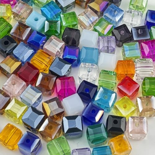 100pcs 8mm Cube Crystal Glass Beads for Jewelry Making Faceted Square Crystal Glass Bead Spacer Beads Loose Beads for Bracelet Earring Necklace DIY Craft(Mix Colors) - color: Mix Colors, size: 8mm
