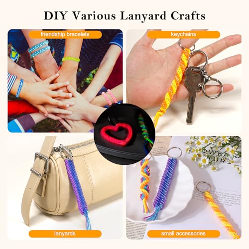 PP OPOUNT Lanyard String Kit, 20 Rolls Boondoggle String with Instruction for Beginners & 220 Beads, Lanyard Making Kit for DIY Bracelets, Key Chains and Lanyards, Summer Camp Crafts, Mother Day Gift - size: 196 Feet