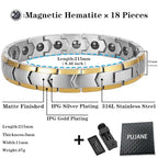 Magnetic Hematite Bracelets for Men Women 316L Stainless Steel Power Balance Energy Magnets Stones Bracelet Jewelry Gift with Adjustment Tool - color: Silver & Gold