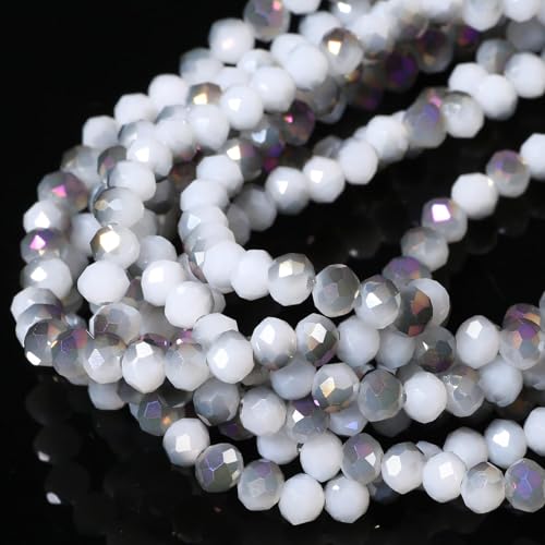 5 Strands 4mm AB Gray Color Half Plated Faceted Rondelle Beads, Songxi Glass Beads for Keychain Making Necklace Earring Jewelry Making for Gemstone DIY Craft Supplies - color: AB Gray Color, size: 4mm(5 Strands)