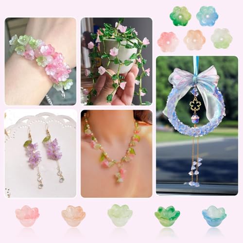 Beadthoven 200Pcs Flower Glass Bead Caps Transparent Glass Crystal Trumpet Lily Flower Beads Floral Loose Spacer Bead Charms for Bracelet Necklace Earring Jewelry Making - color: Trumpet-Colorful