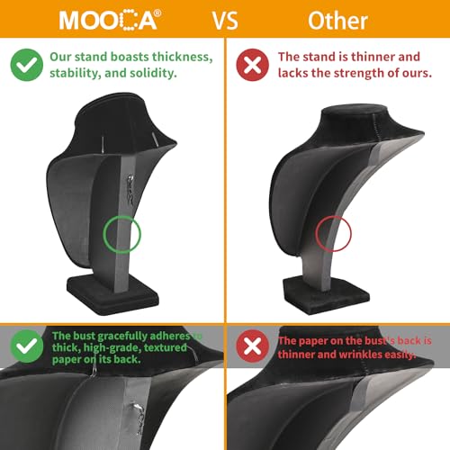 MOOCA 2 Pcs Deluxe Medium Necklace Chain Jewelry Bust Display Holder Stand, Necklaces Display Mannequin, Bust Stand, 6 3/8 W x 4 1/4 D x 10 H in, Black Velvet - color: 2) Black Velvet, 2 pieces