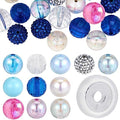 SUNNYCLUE 48Pcs Bubblegum Beads 20mm Blue Acrylic Faceted Bead Resin Rhinestone Beaded Rainbow Round Pearl Opaque Loose Spacers for Jewelry Making Beading Supplies Elastic Bracelet Kit - color: 48pcs 20mm Blue Tone