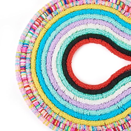 Elecrelive 10 Strands Flower Heishi Beads Kit 6mm Flat Polymer Clay Spacer Beads Colorful Loose Polymer Clay Chips for Bracelet Chocker Necklace Earring DIY Crafts - color: 10 Colors, Flower
