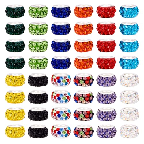 Cheriswelry 100pcs Rhinestone Glass European Rondelle Beads Polymer Clay Large Hole Crystal Loose Spacer Beads Slide Charms with Metal Cores 1112mm for DIY Snake Chains Bracelet Jewelry Making - color: Rondelle-Rhinestone Glass Polymer Clay