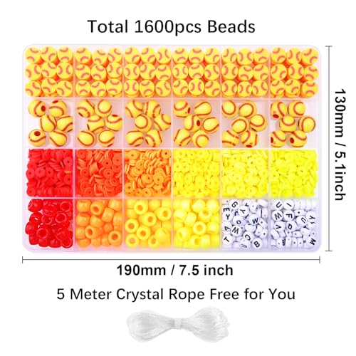 BBita 1600PCS Softball Sports Ball Polymer Clay Beads Charms for Friendship Bracelets Making Kit Cute Fun Beads DIY Arts Crafts Birthday Gifts for Kids Girls Softball Bead - color: A6#style 2