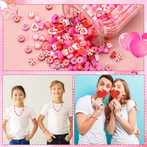 Valentine's Day Polymer Clay Beads, 300pcs Love Heart Mixed Heishi Spacer Clay Beads for Valentine's Day Jewelry Making DIY Bracelet Necklace Accessories Craft Party Supplies - color: Red Pink Yellow